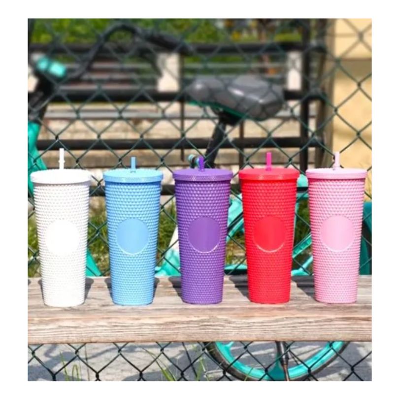 GENERICO - Pack 12 Vasos Tendencia Con Bombilla Colores Mate