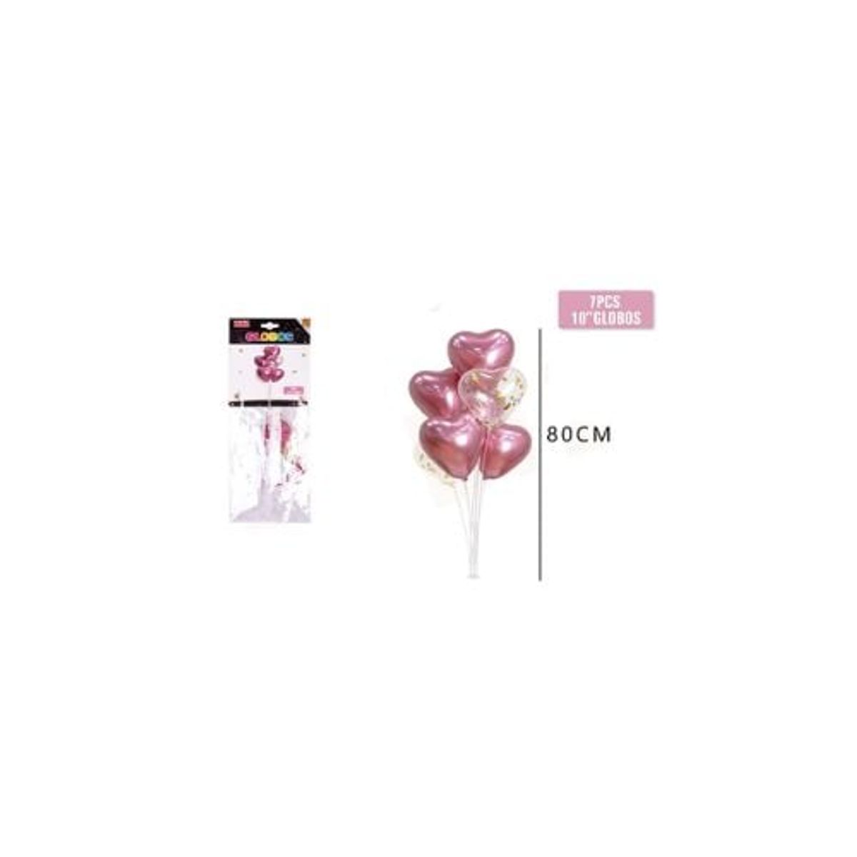 GENERICO - Set Globos Con Base Corazón Rosado 7 Pcs