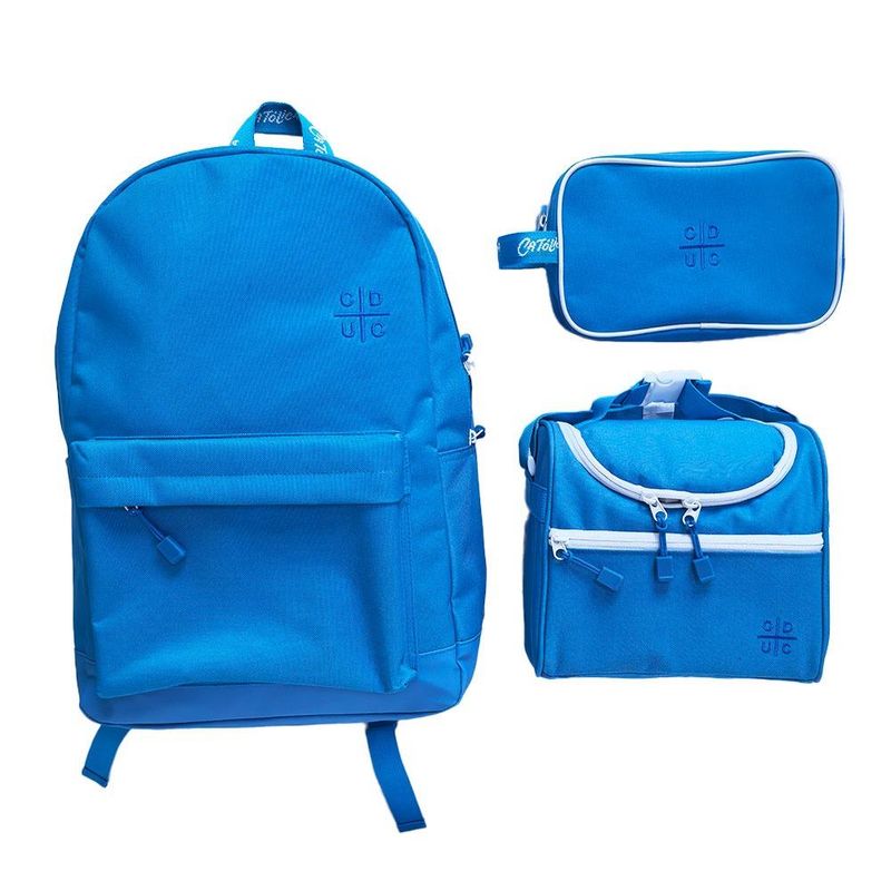 MOOSE - Pack Mochila Escolar Universidad Católica Lonchera + Estuche Colr Azul