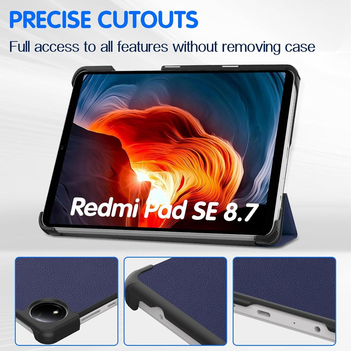 GENERICO - Funda Inteligente Compatible Con Xiaomi Redmi Pad SE 8.7 Azul Marino