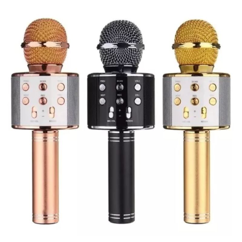 GENERICO - Micrófono Karaoke Bluetooth Mp3 Tres Colores Dorado