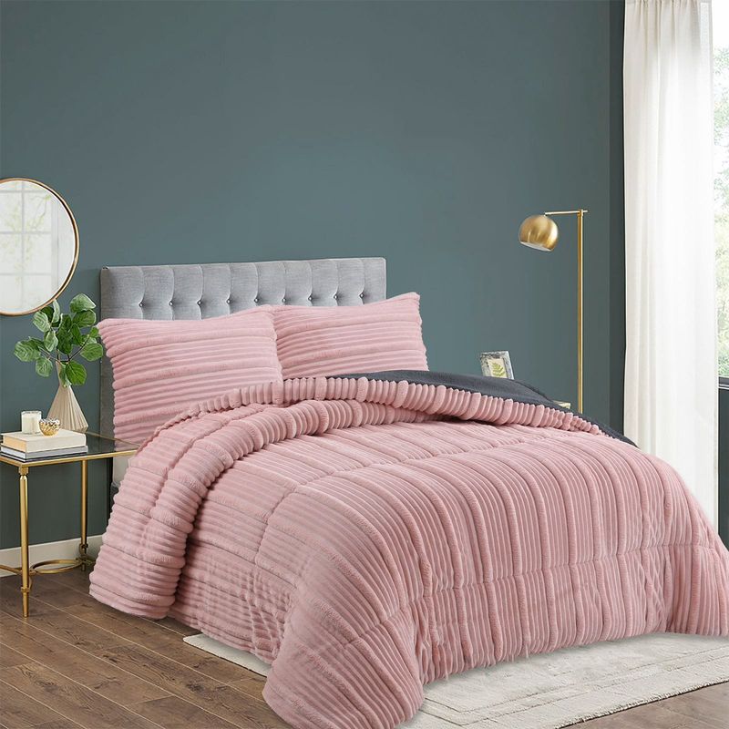 GENERICO - COBERTOR PLUSH CON CHIPORRO 2 PLAZAS RELIEVE LINEAL COLOR ROSA GS