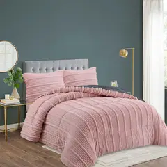 GENERICO - COBERTOR PLUSH CON CHIPORRO 2 PLAZAS RELIEVE LINEAL COLOR ROSA GS