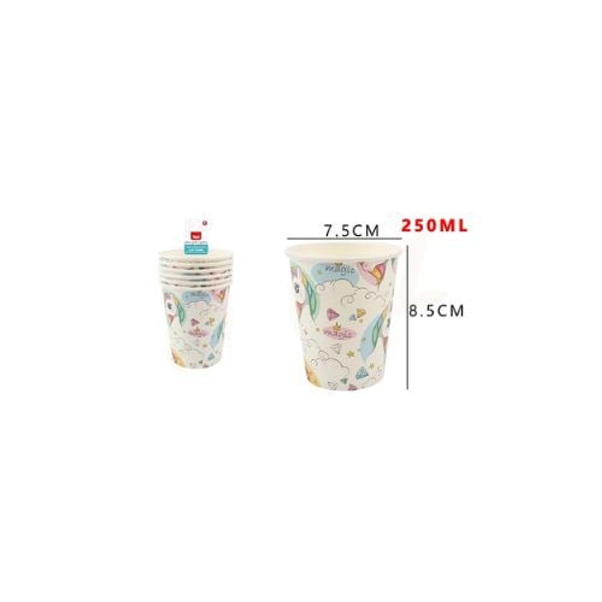 GENERICO - Vasos De Cartón Unicornio 250 ML 6 Pcs