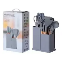 MUNDO MAGIA - Juego Utensilios De Cocina De Silicona Con Soporte De Madera