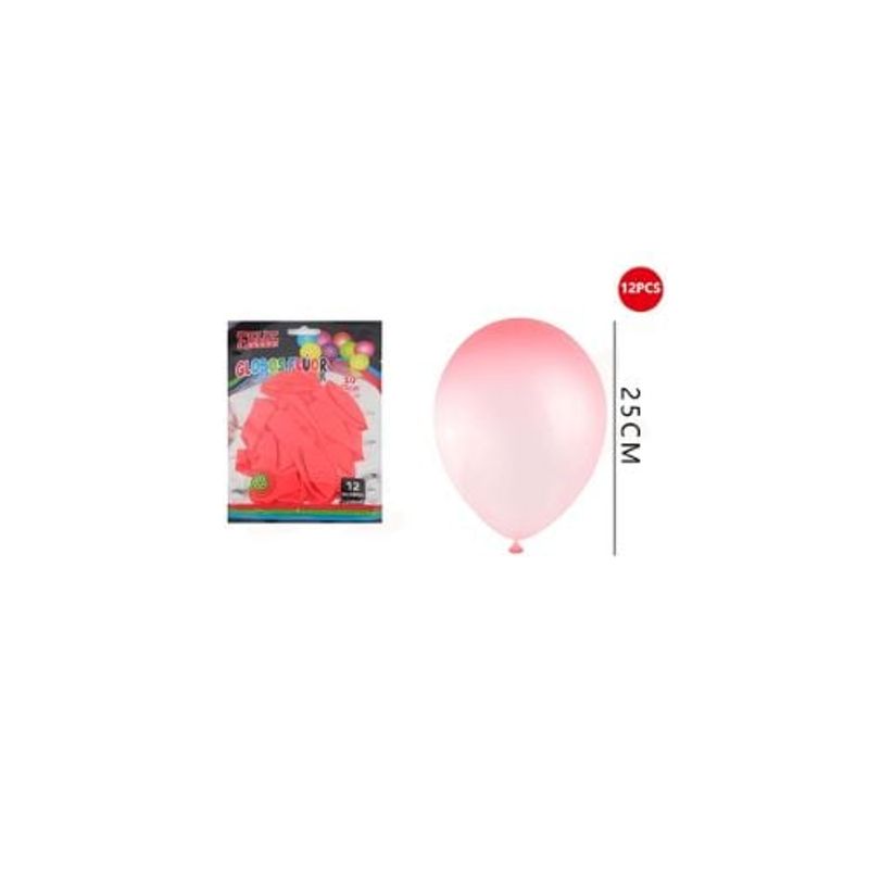 GENERICO - Globos Flúor Rojo 25 Cm 12 Pcs