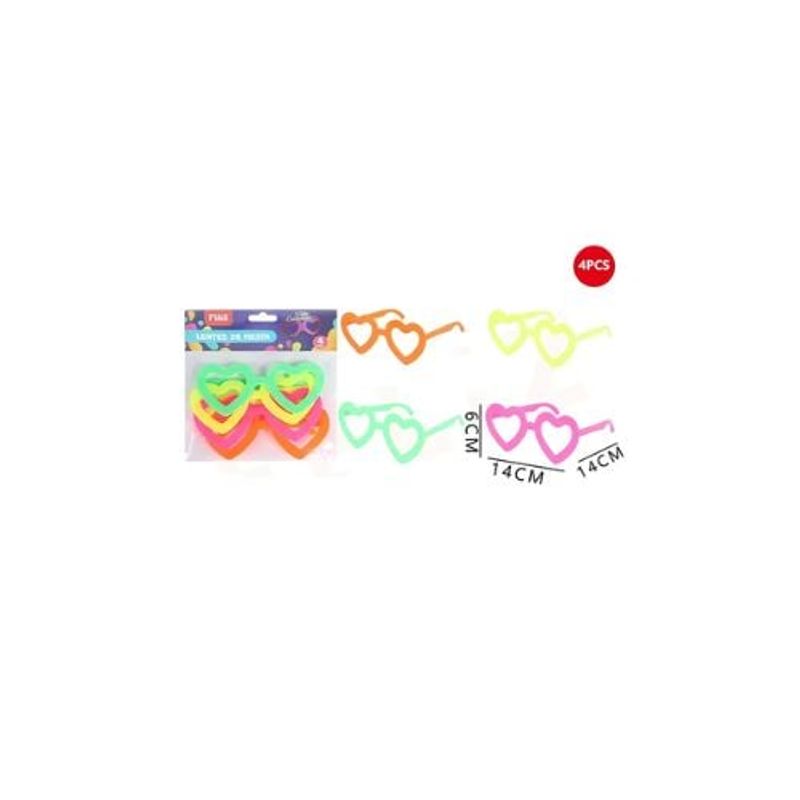 GENERICO - Lentes De Fiesta Corazón Colores Flúor 14x14x6 Cm 4Pcs
