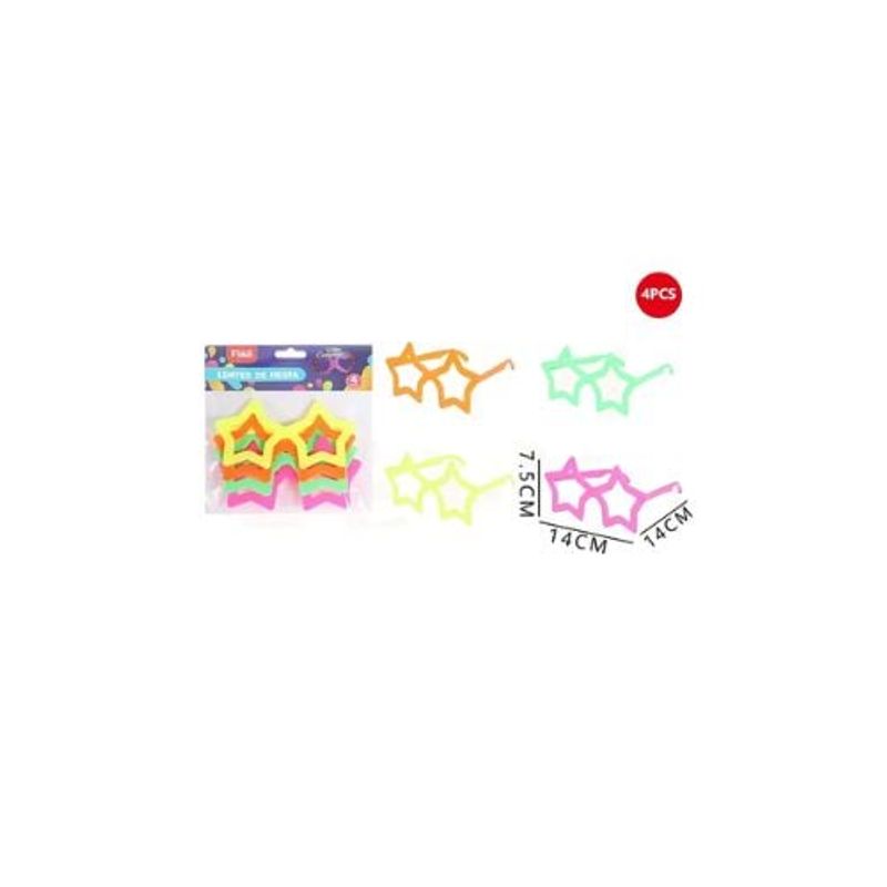 GENERICO - Lentes De Fiesta Estrella Colores Flúor 14x14x7 5 Cm 4Pcs