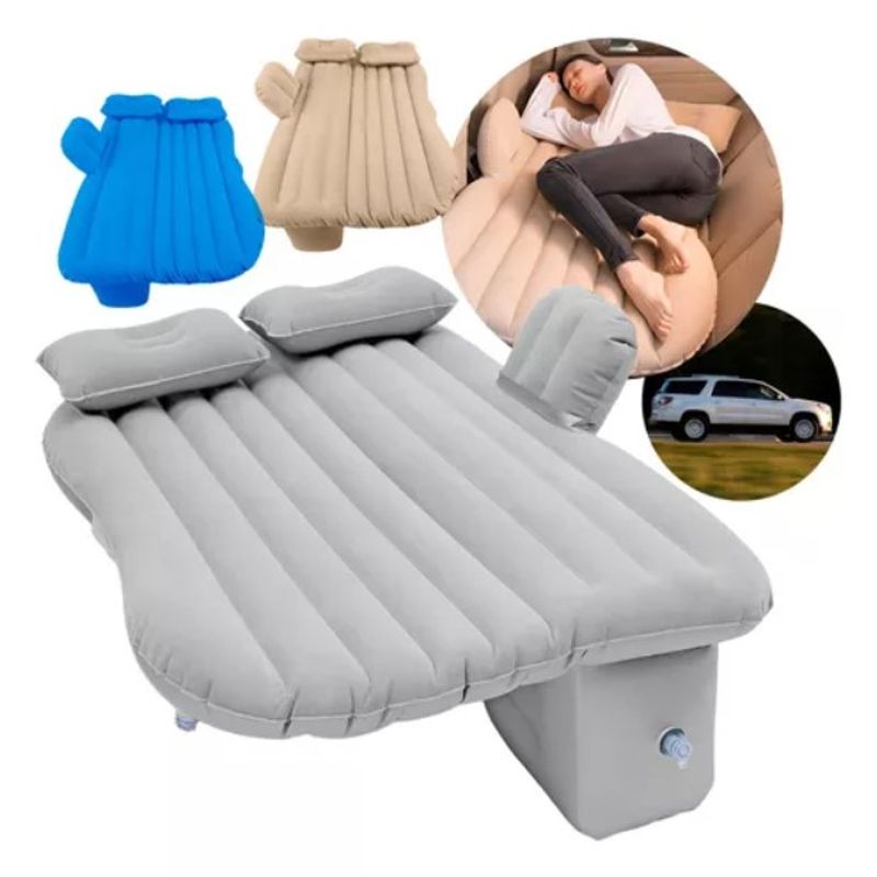 GENERICO - Colchon Inflable Para Autos 2 Almohadas Compresor Comodo Color Gris