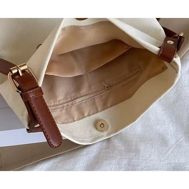 SNOOPY - Cartera Bolso De Lona Snoopy Con Cierre Beige Detalles Lindo