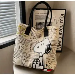 SNOOPY - Cartera Bolso De Lona Con Cierre Grande