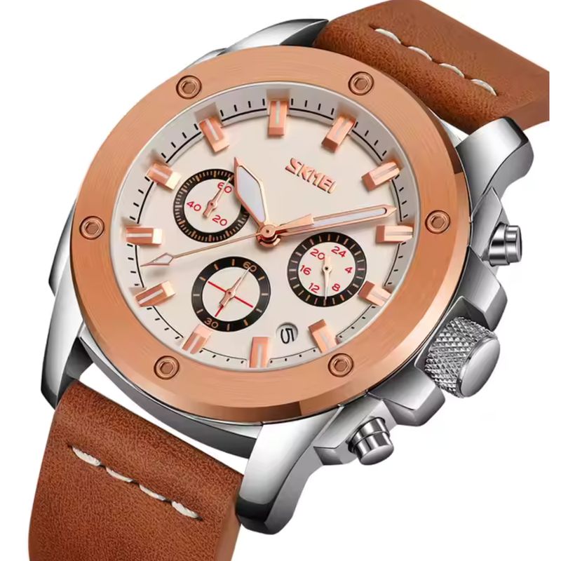 SKMEI - Reloj De Hombre Correa Cuero Cronógrafo