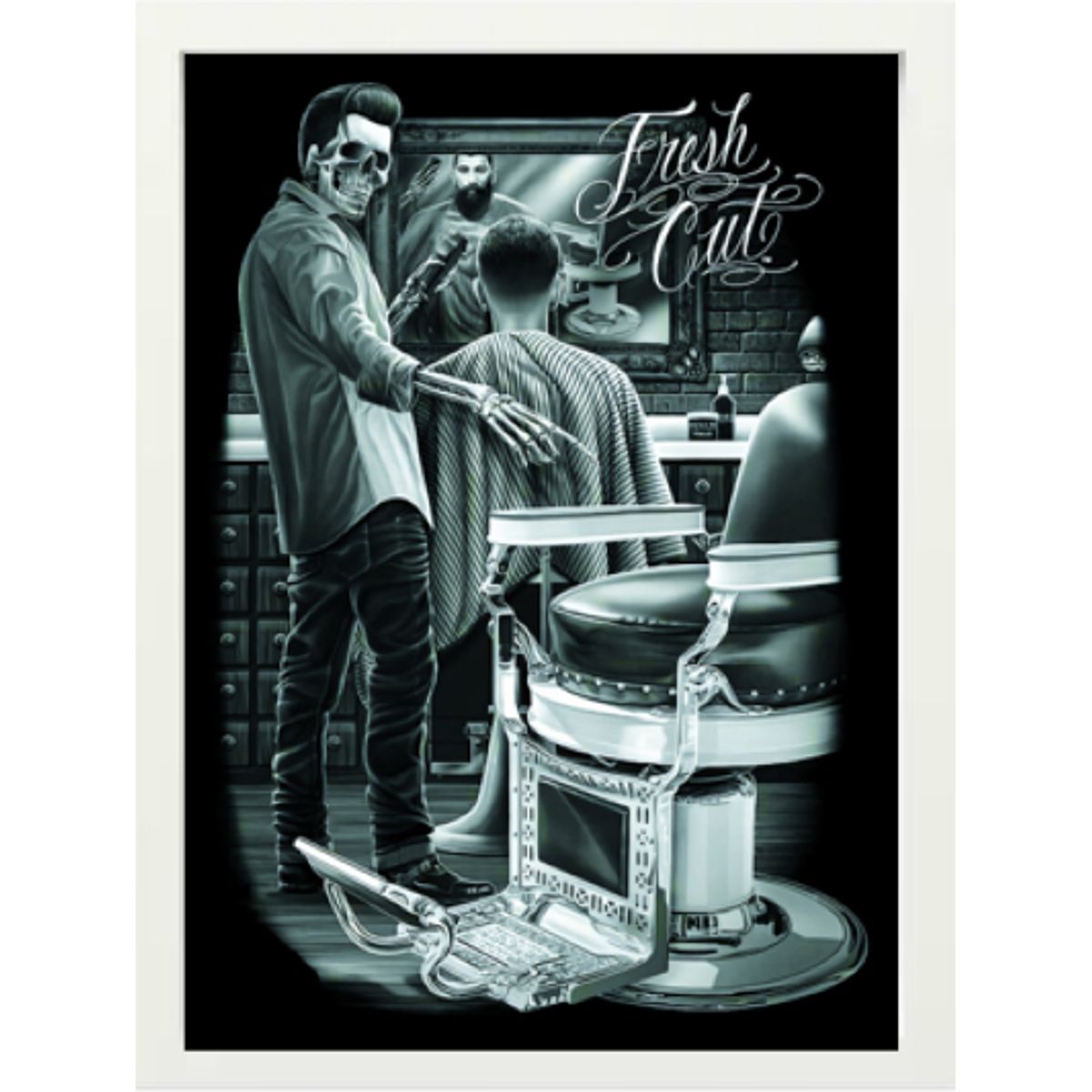 GENERICO - Cuadro Decorativo Barberia con Marco y vidrio 30x40 CM