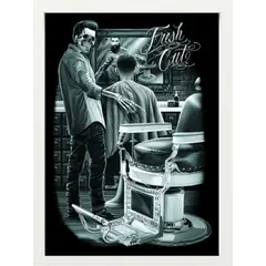 GENERICO - Cuadro Decorativo Barberia con Marco y vidrio 30x40 CM