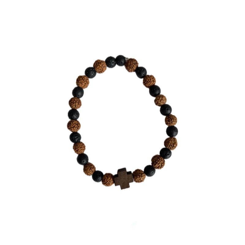 GENERICO - Pulsera cuentas  de lava volcánica y piedra rudraksha.6mm.