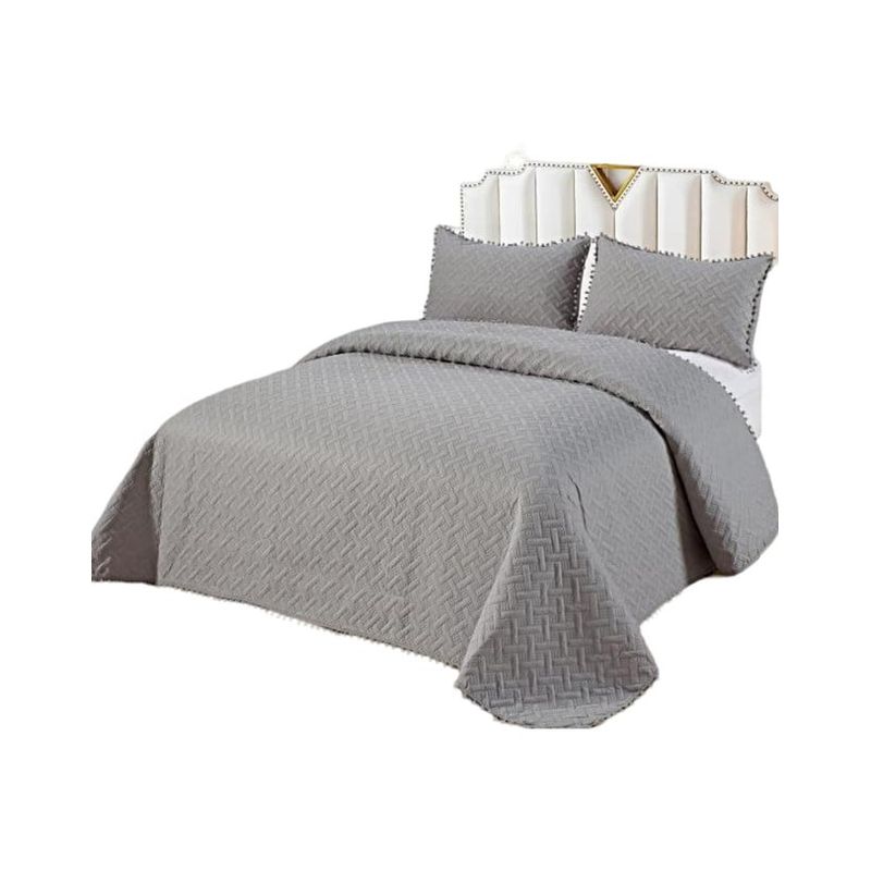 GENERICO - CUBRECAMA QUILT DE VERANO CON POMPONES  2 PLAZAS UNICOLOR