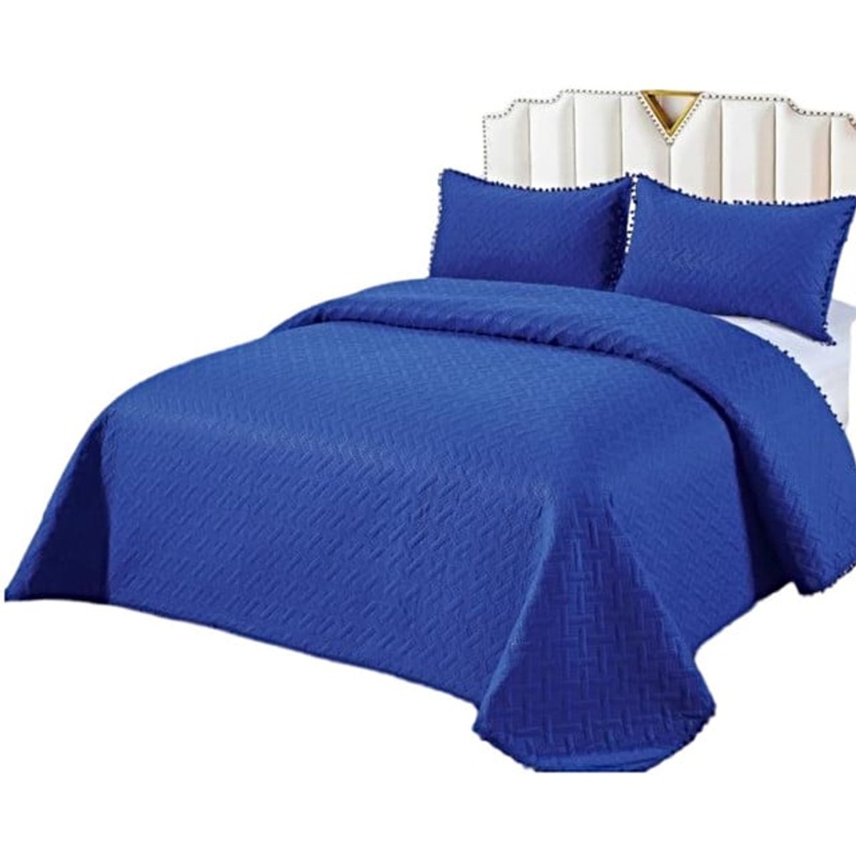 GENERICO - CUBRECAMA QUILT DE VERANO CON POMPONES  PLAZA Y MEDIA UNICOLOR