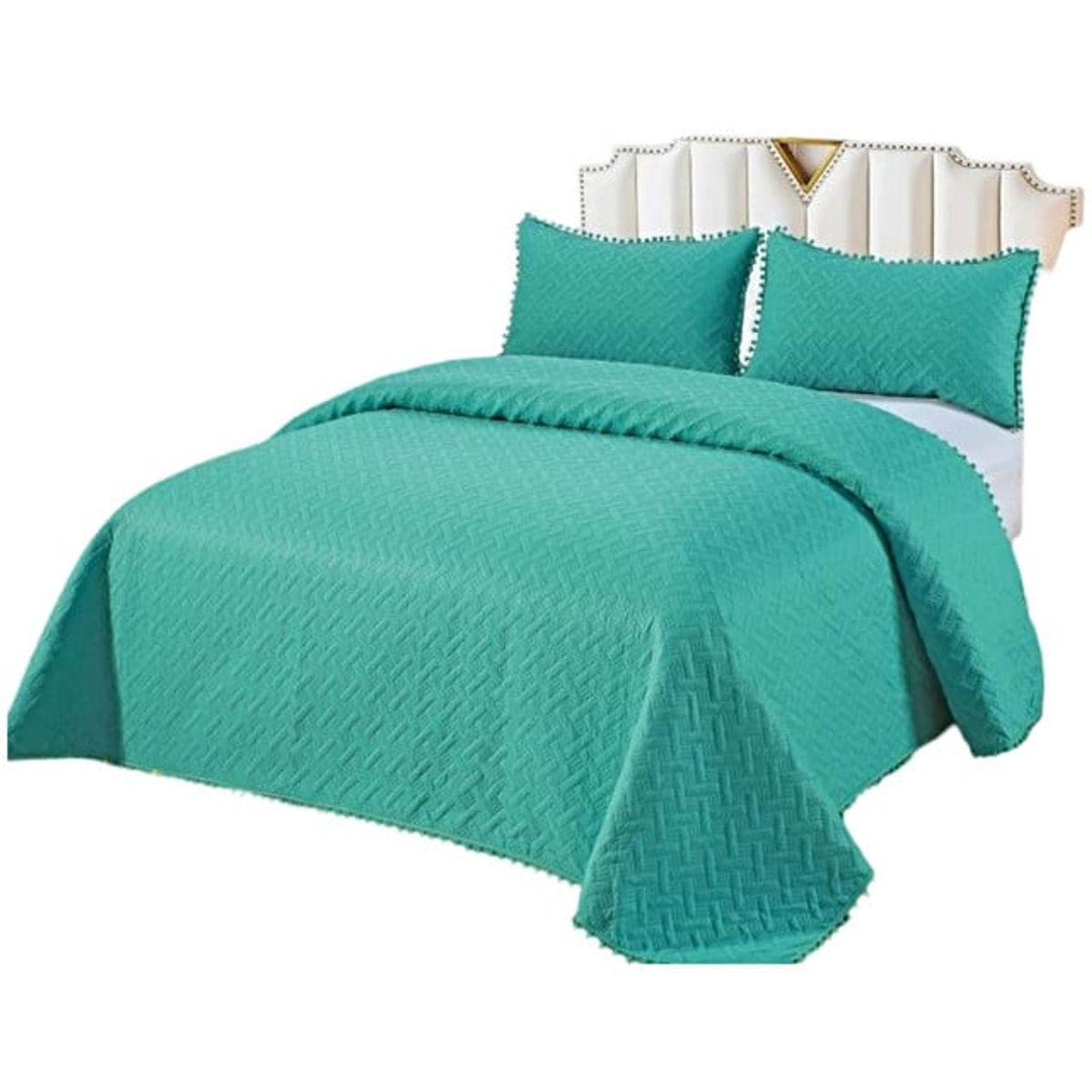 GENERICO - CUBRECAMA QUILT DE VERANO CON POMPONES  2 PLAZAS UNICOLOR