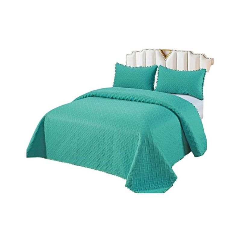 GENERICO - CUBRECAMA QUILT DE VERANO CON POMPONES  2 PLAZAS UNICOLOR