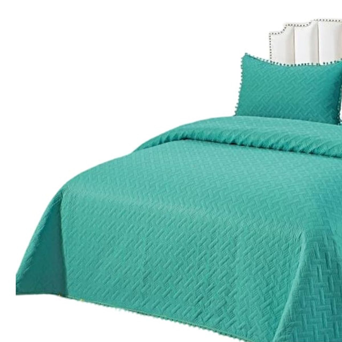 GENERICO - CUBRECAMA QUILT DE VERANO CON POMPONES  2 PLAZAS UNICOLOR