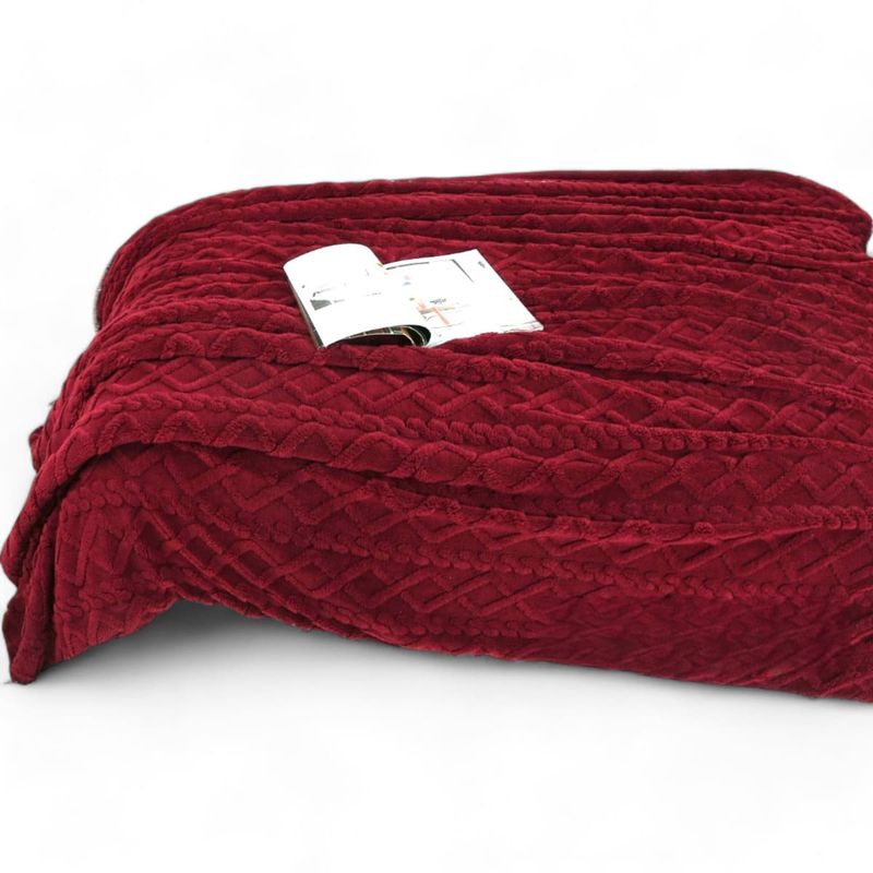 GENERICO - Frazada Polar Con Chiporro Medida 200x230cm King Color Burdeo
