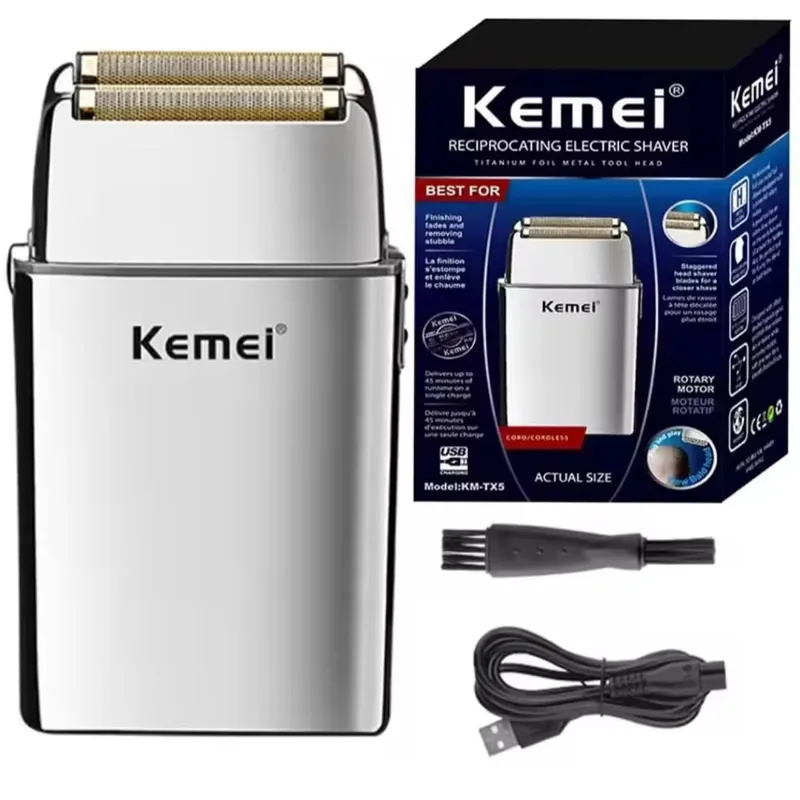 KEMEI - Maquina para Afeitar Shaver Doble FoIii TX5 de metar