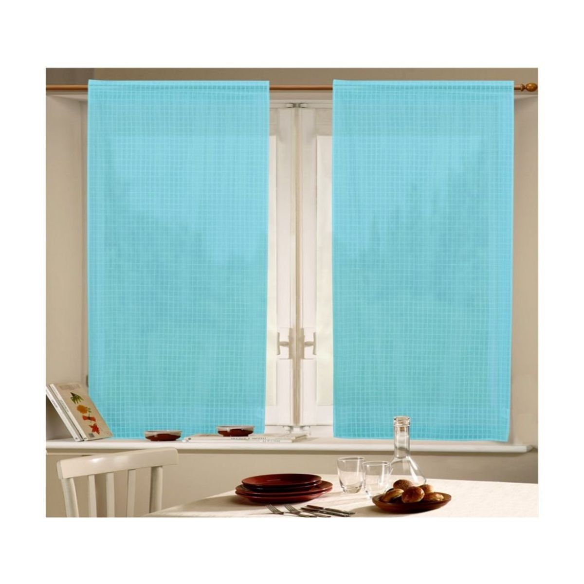 GENERICO - Cortina Visillo de Cocina 150 x 70 cm - Celeste Cuadrille