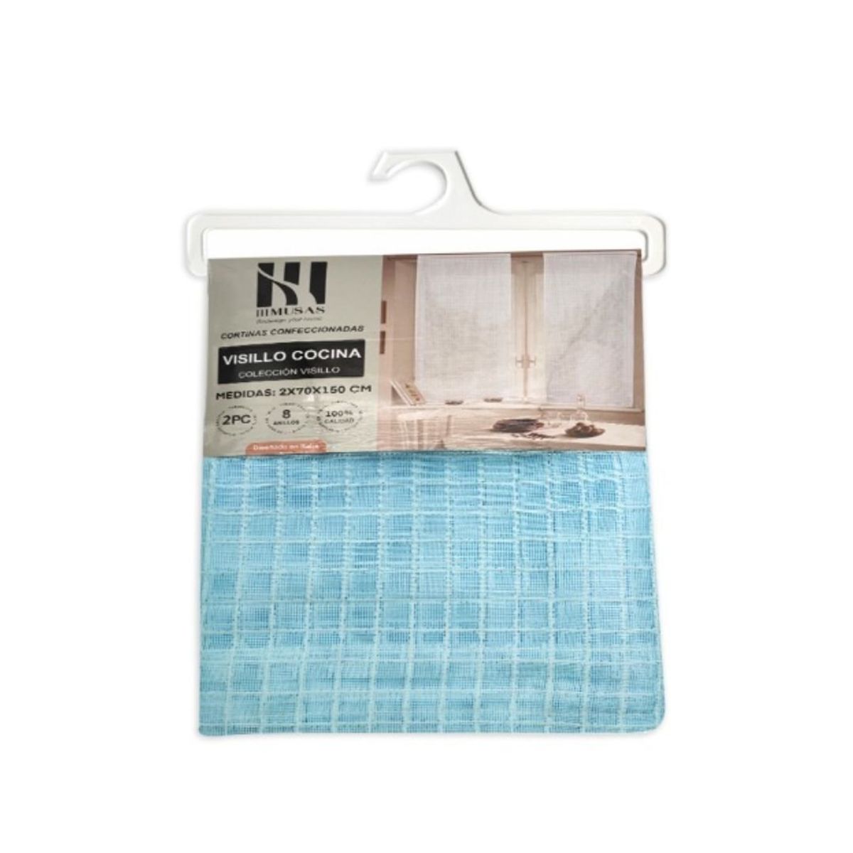 GENERICO - Cortina Visillo de Cocina 150 x 70 cm - Celeste Cuadrille