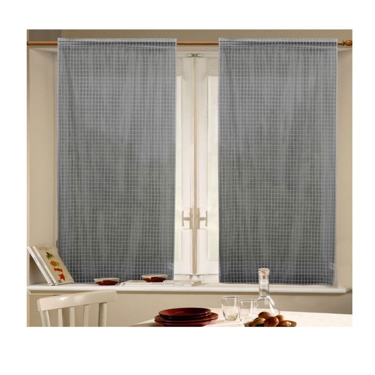 GENERICO - Cortina de Cocina de Hilo 150 x 70 cm - Gris Cuadrille