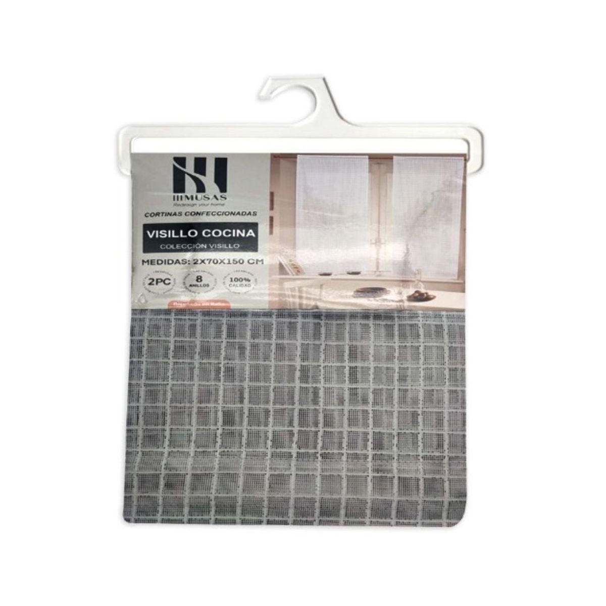 GENERICO - Cortina de Cocina de Hilo 150 x 70 cm - Gris Cuadrille