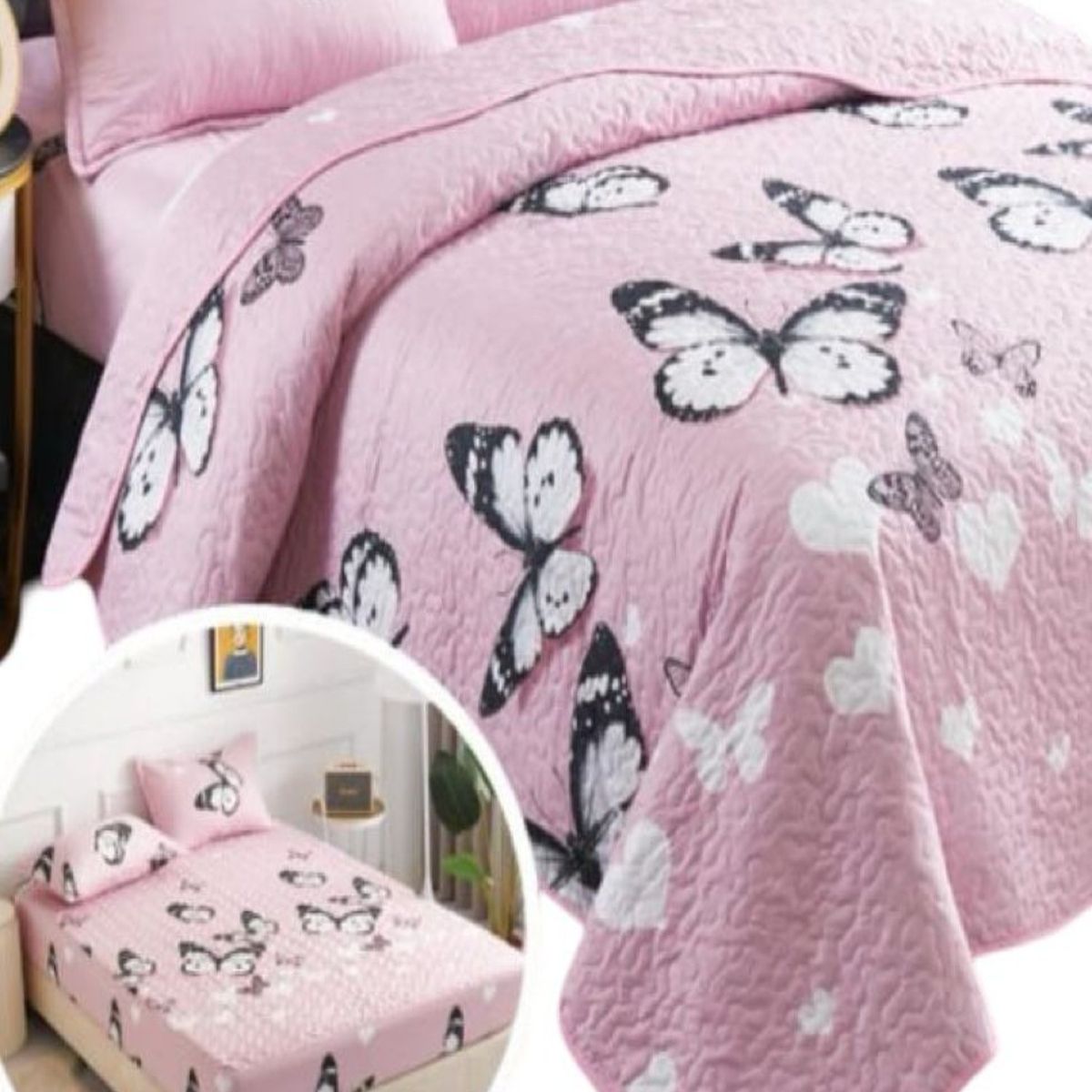 GENERICO - CUBRECAMA QUILT 5 PIEZAS CON JUEGO DE SÁBANAS