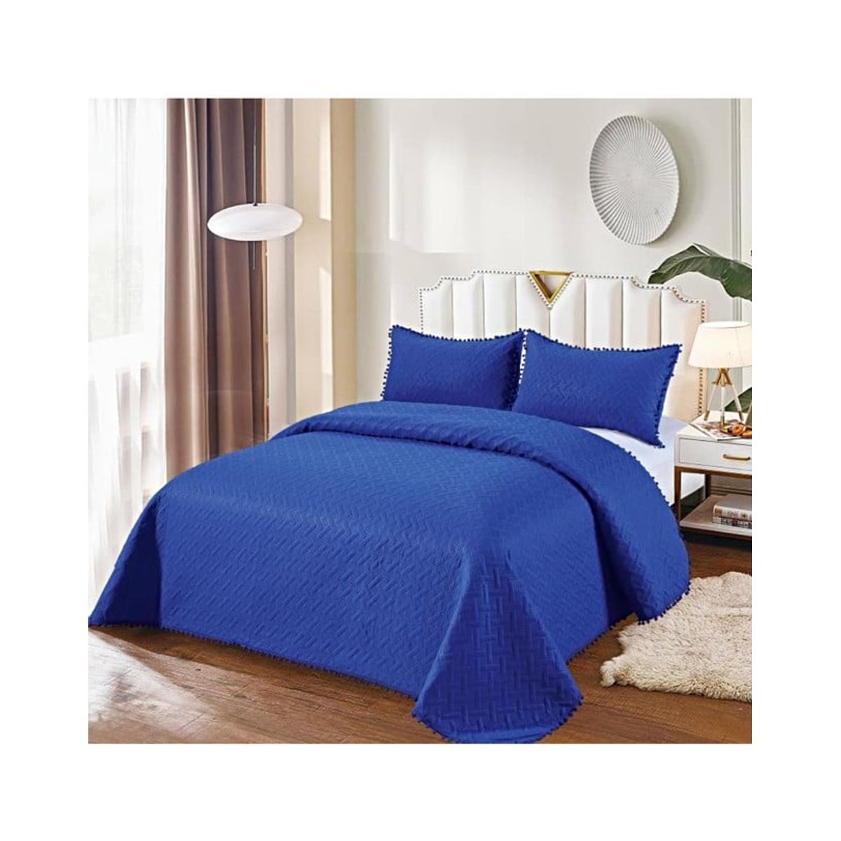 GENERICO - COLCHA QUILT DE VERANO CON POMPONES  PLAZA Y MEDIA