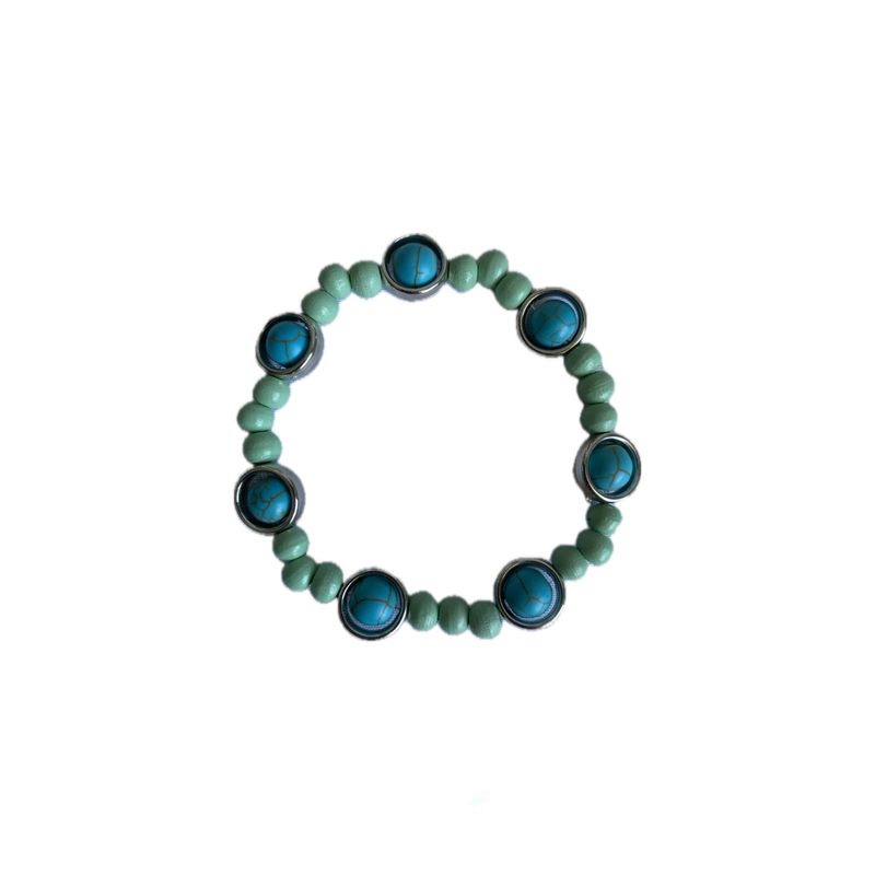 GENERICO - Pulsera cuentas de madera  con cuentas de piedra natural