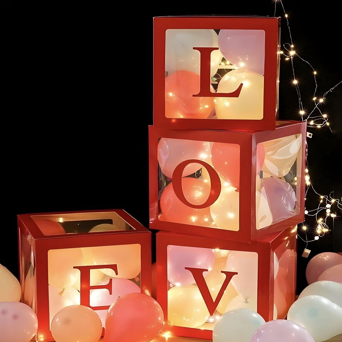 GENERICO - CAJA CON DECORACION LOVE SAN VALENTIN ROJO