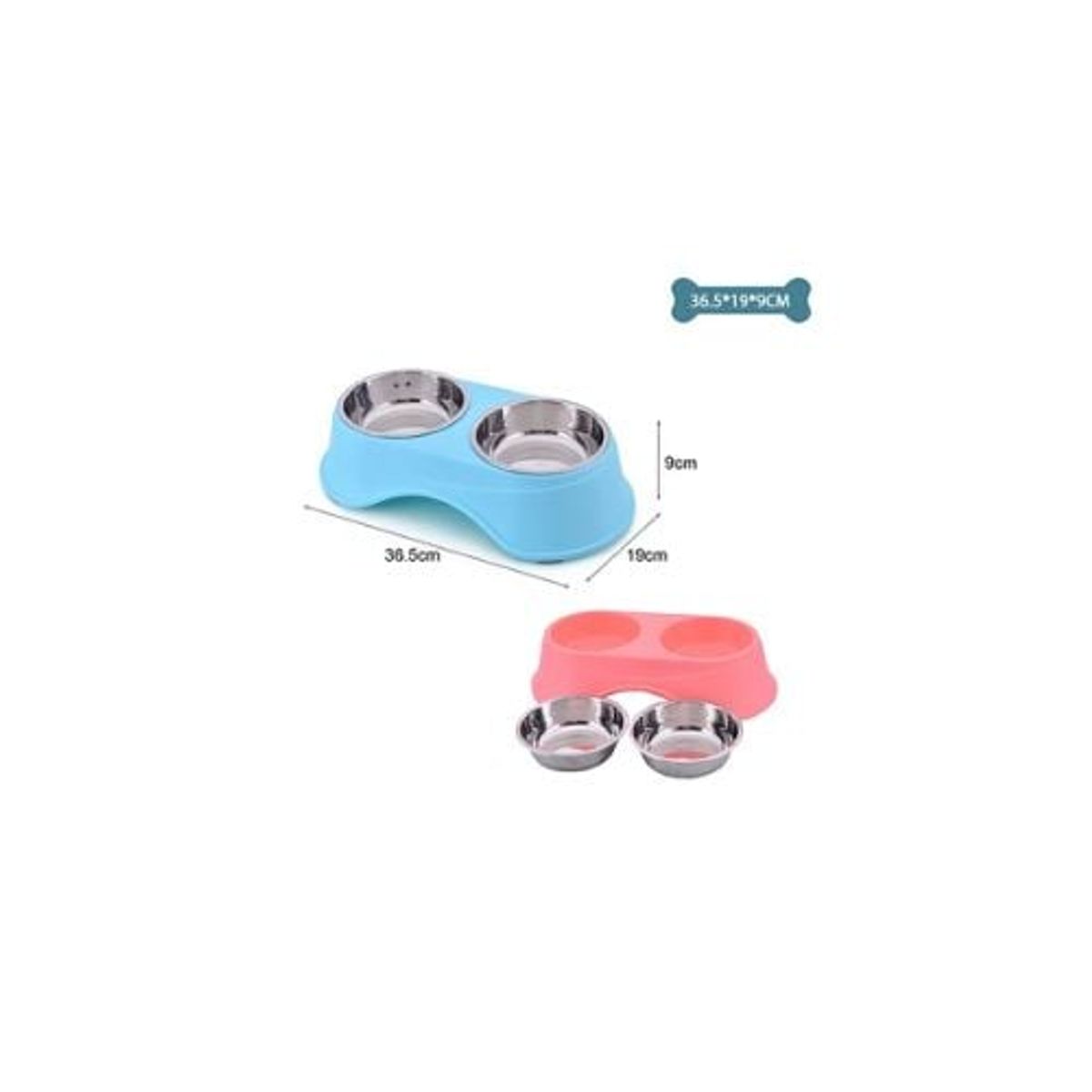 GENERICO - Plato Doble Metálico Para Mascotas Color Aleatorio 36x19x9cm