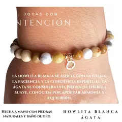 GENERICO - Pulsera Trebol con Piedra Ágata y howlita blanca