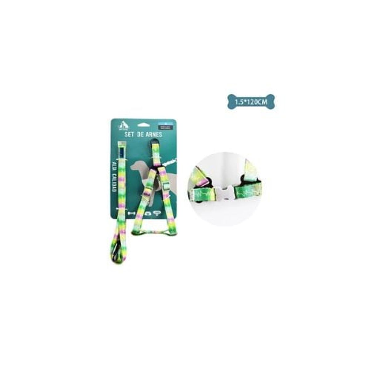 GENERICO - Set De Arnés y Correa Multicolor 15x120cm