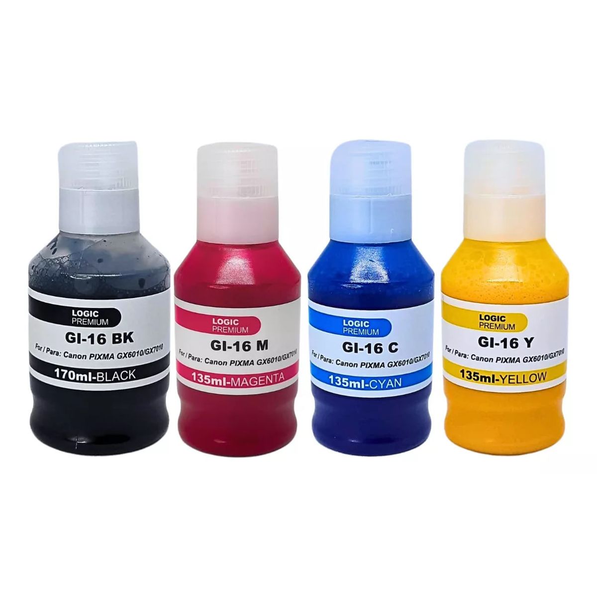 LOGIC - Pack 4 Tintas GI-16 Para Canon GX-6010 GX-7010 (4 Colores)