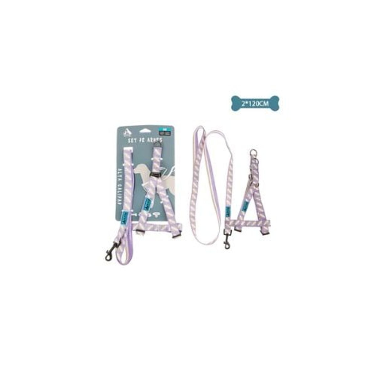 GENERICO - Set De Arnés y Correa De Nylon Rayas Morado 2x120cm