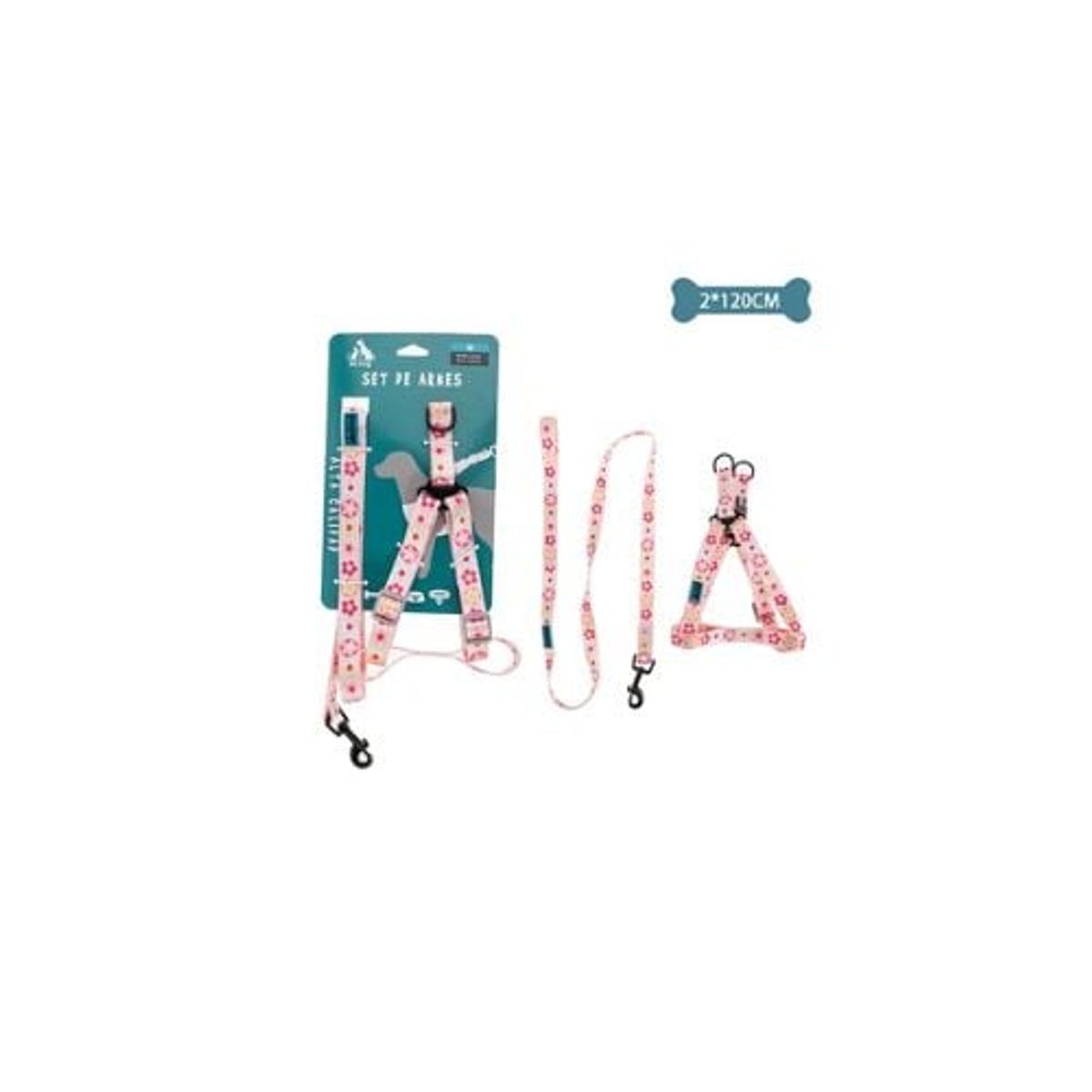 GENERICO - Set De Arnés y Correa Con Diseño De Flores 2x120cm