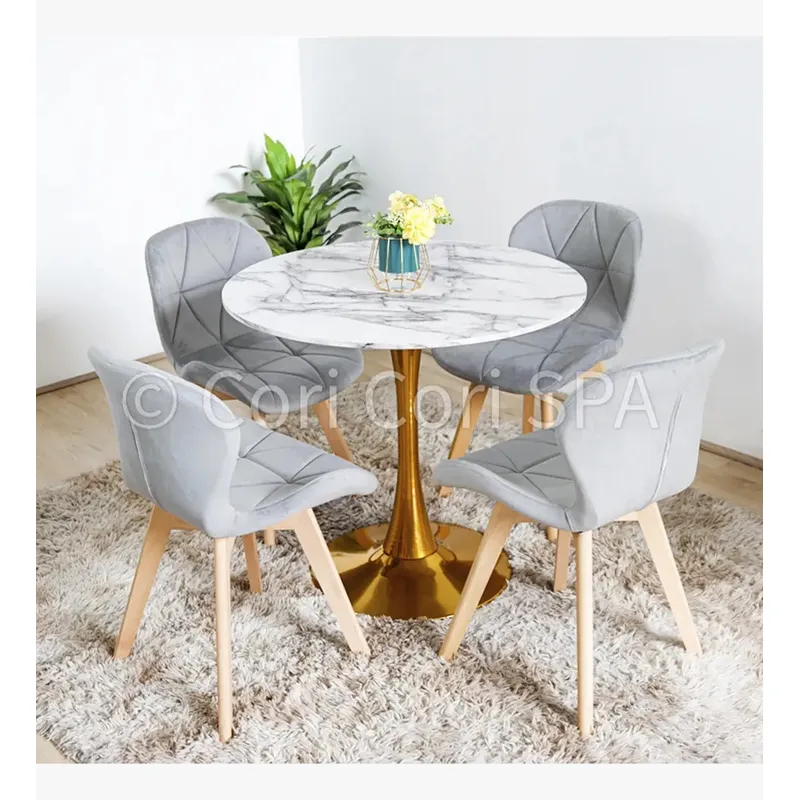 CORI CORI - Comedor Mesa Tulip Gold 80 cms + 4 Sillas Mariposa Velvet Gris