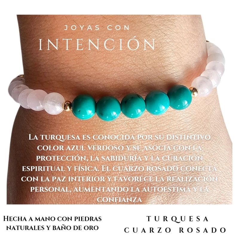 GENERICO - Pulsera con piedra Cuarzo rosado y Turquesa