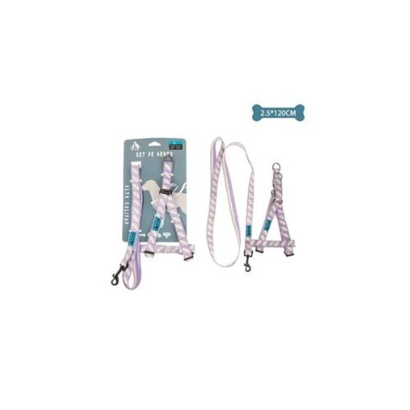 GENERICO - Set De Arnés y Correa De Nylon Rayas Morado 25x120cm
