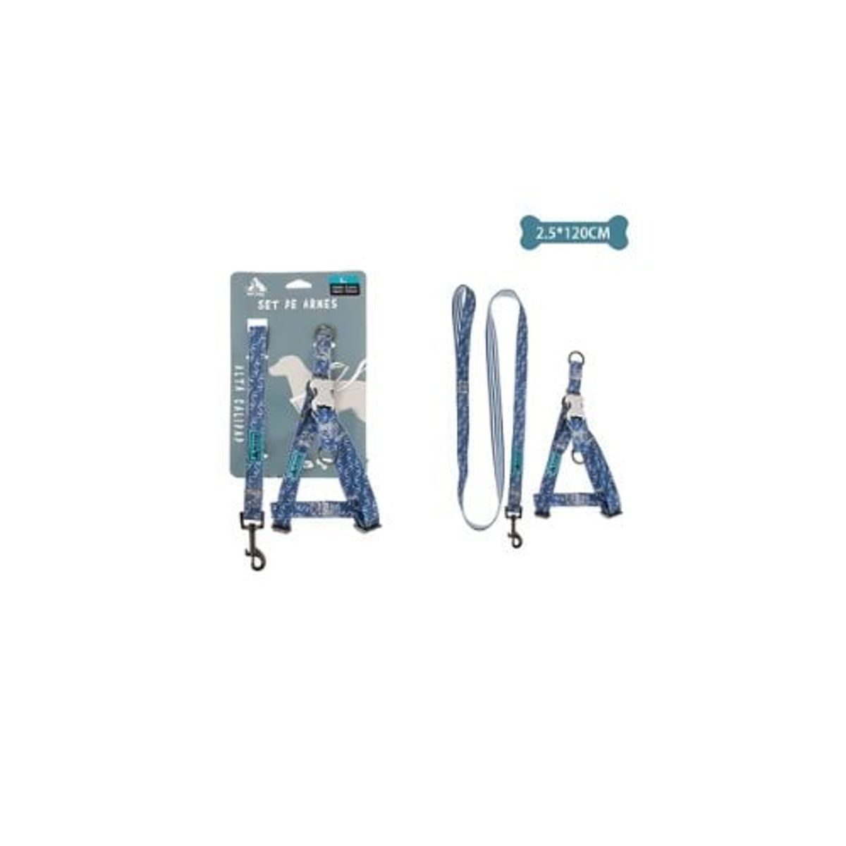 GENERICO - Set De Arnés y Correa De Nylon Azul Marino 25x120cm