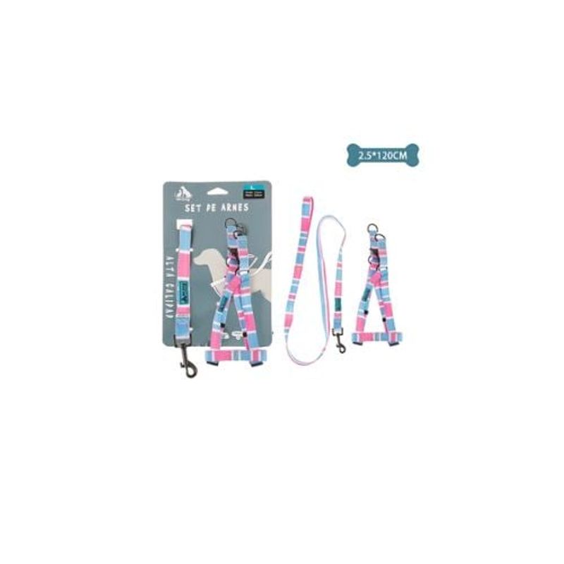 GENERICO - Set De Arnés y Correa De Nylon Azul y Rosa 25x120cm