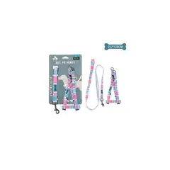 GENERICO - Set De Arnés y Correa De Nylon Azul y Rosa 25x120cm