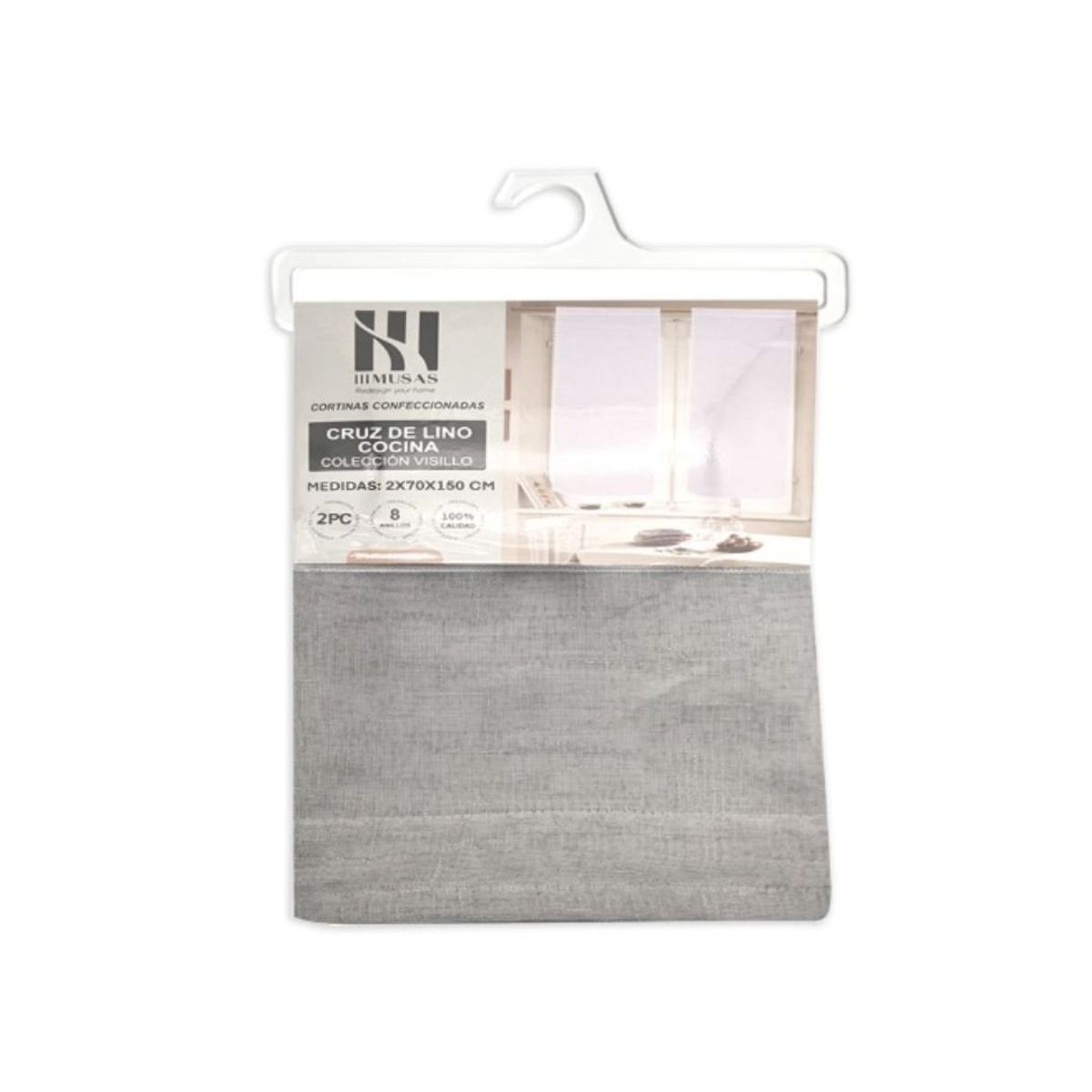 GENERICO - Cortina de Cocina de Hilo 150 x 70 cm - Gris