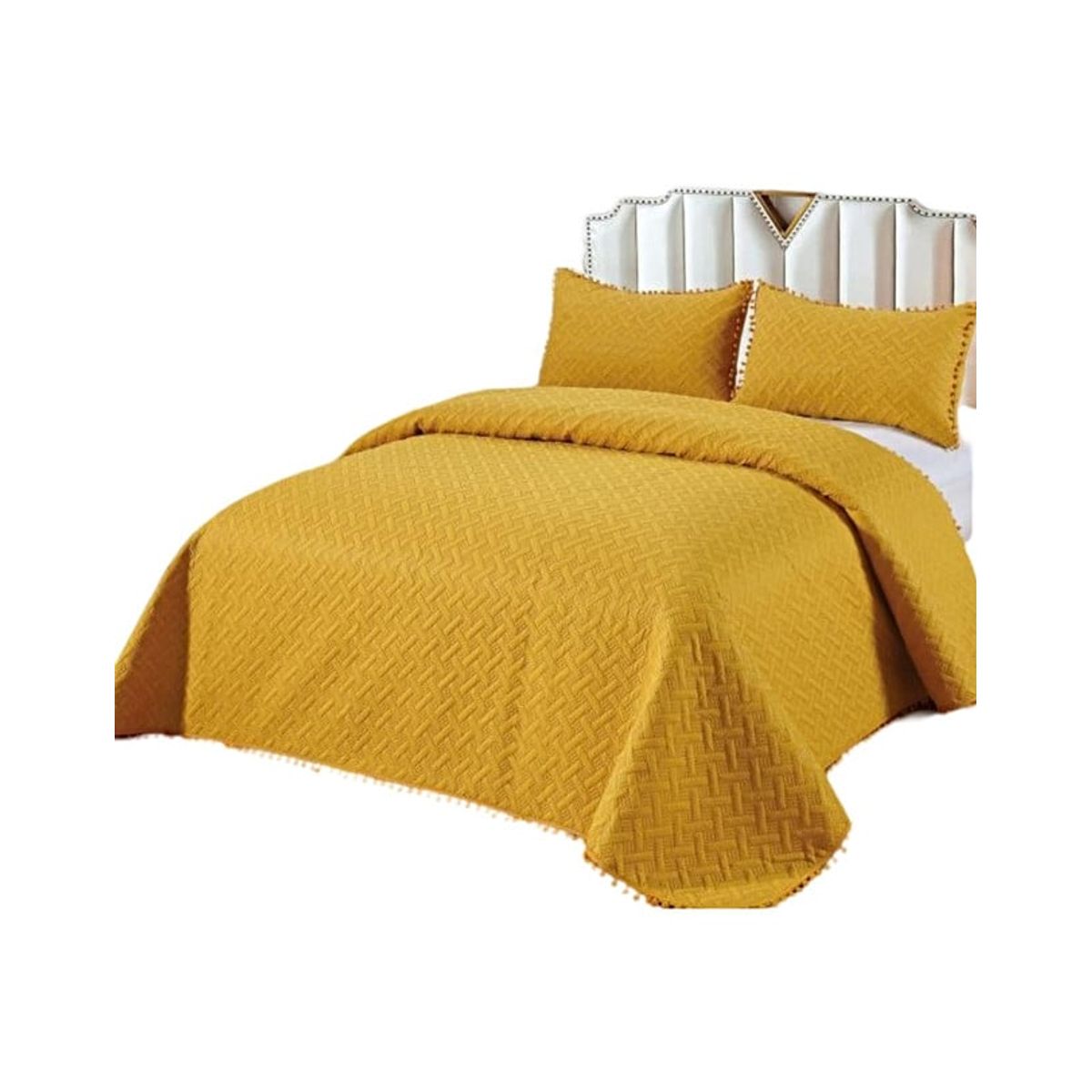 GENERICO - CUBRECAMA QUILT DE VERANO CON POMPONES  PLAZA Y MEDIA UNICOLOR