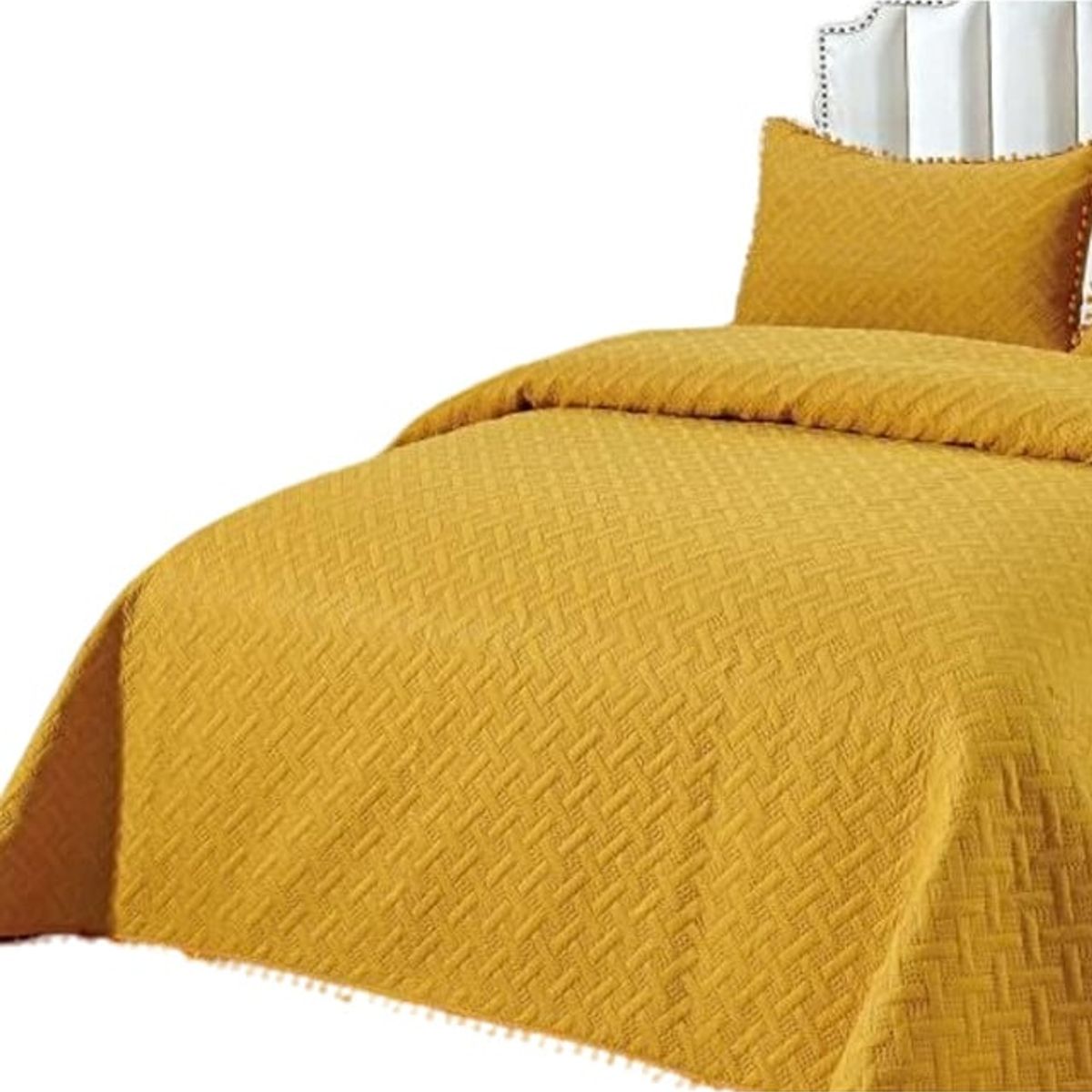 GENERICO - CUBRECAMA QUILT DE VERANO CON POMPONES  PLAZA Y MEDIA UNICOLOR