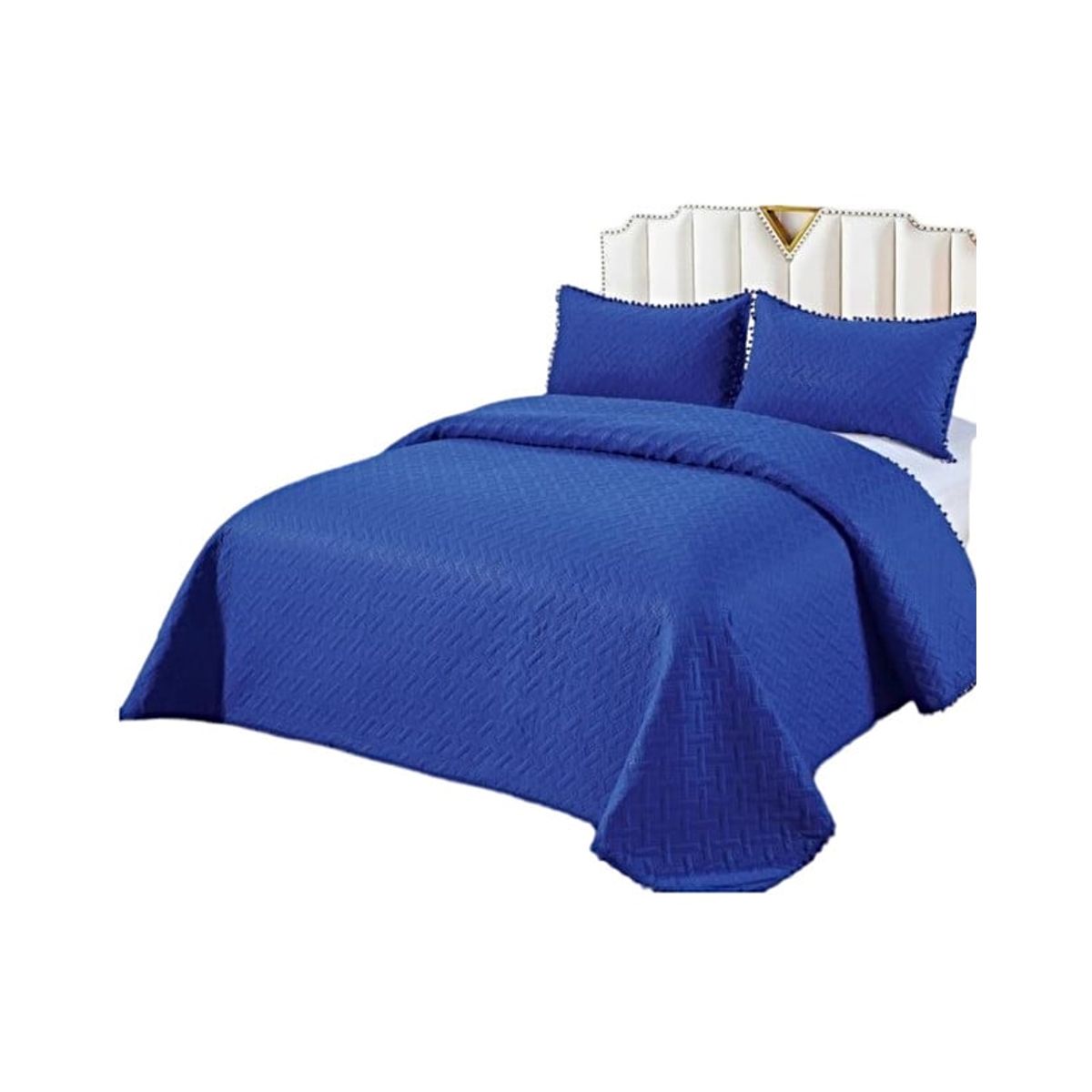 GENERICO - CUBRECAMA QUILT DE VERANO CON POMPONES  2 PLAZAS UNICOLOR